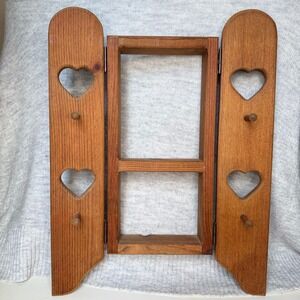 Vintage Rustic 18" Wood Heart Cutout Wall Shelf Shadow Box with Hanging Pegs